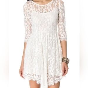 Free People White Lace Long Sleeve Dress